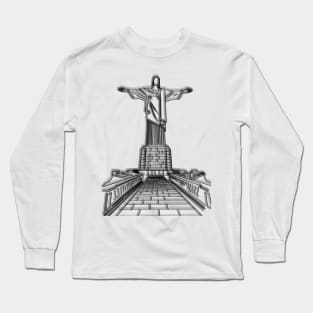 Christ Redeemer Monument Drawing Brazil Long Sleeve T-Shirt